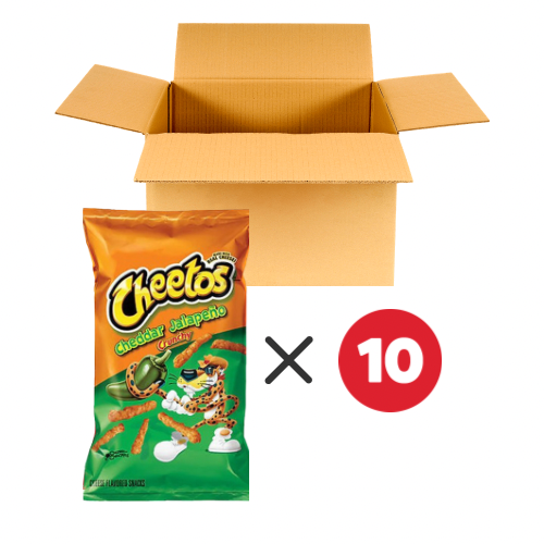 Cheetos cheddar jalapeño 226 gram box 10 stuks